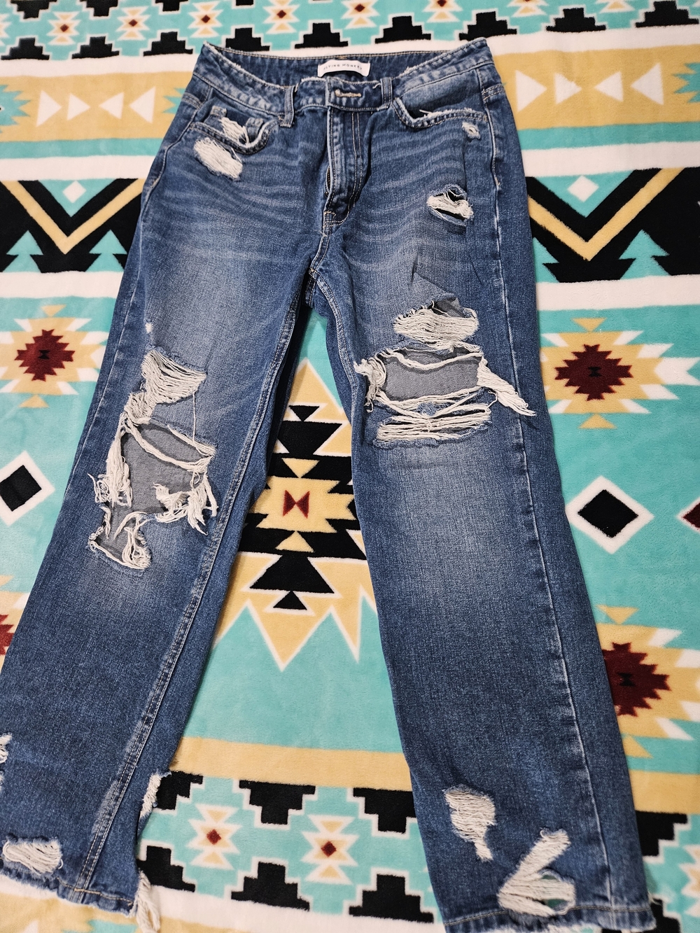 Flying Monkey Distressed Blue Denim Jeans